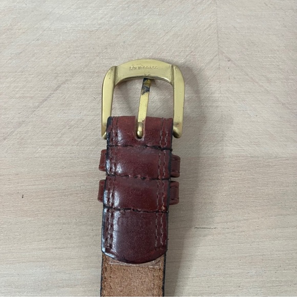 Brown Oiled Tanned Cowhide Leather Belt Gold-tone Solid Brass Buckle Men's 35-39 - Picture 5 of 9